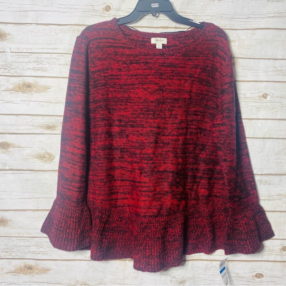 Style & Co. Red and Black Knit Sweater‎ Top Size XL